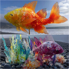 Colorful Mosaic Sea Artwork Representing Marine Pollution