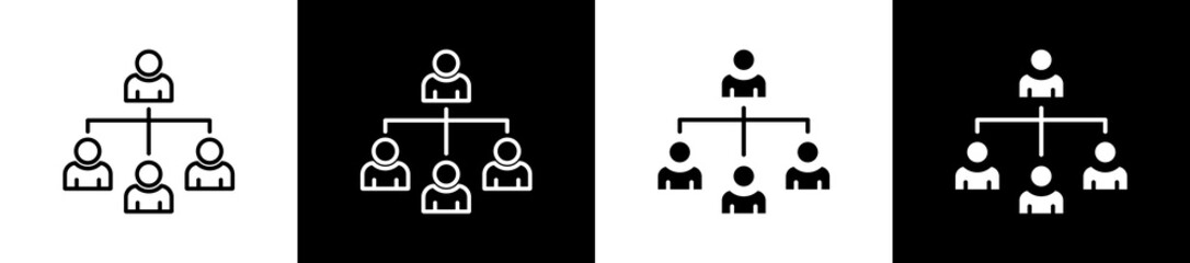 Organize icon set in line and glyph style on black and white background