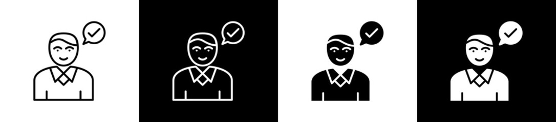 Right icon set in line and glyph style on black and white background