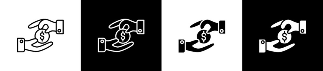 Payment icon set in line and glyph style on black and white background