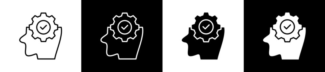 Interperception icon set in line and glyph style on black and white background