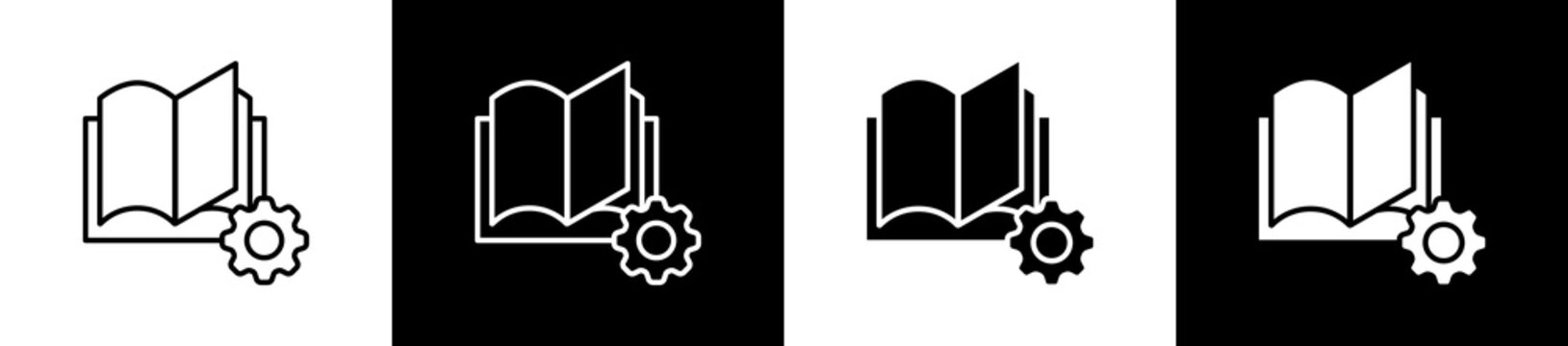 Guide icon set in line and glyph style on black and white background