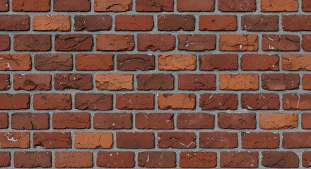 Fototapeta premium Red brick wall texture featuring varied tones and grey mortar lines between rectangular bricks