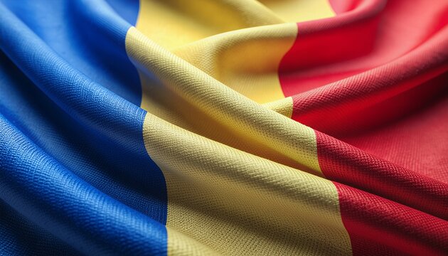 Close-up of the Romanian flag waving, symbolizing national pride and unity