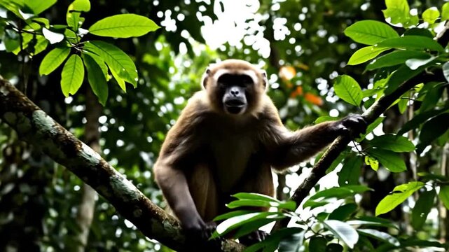 Zooming Earth forest view from space with a monkey showing middle finger sign