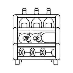 Wine Rack. Furniture Interior Decoration Cartoon Animal Clipart Line Art Vector Illustration. Storage unit for vino bottles countertop display grape beverage. See Less