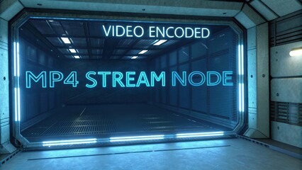 Futuristic Visual Display of Video Encoded MP4 Stream Node in High-Tech Environment with Neon Elements