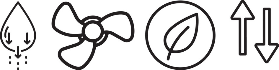 Minimalist Black Line Icons for Air, Water, and Environment Concepts