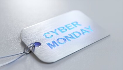 Cyber Monday tag shopping promotion on shiny metal