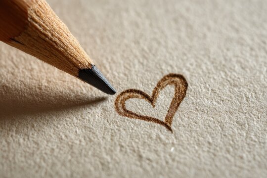 A pencil sketches a heart shape on textured paper creating a simple, yet meaningful design