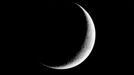 Crescent moon shines brightly against a dark sky during a clear night