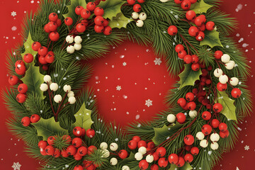 christmas wreath on a red background