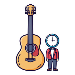Cartoon Guitar And Clock Man In Jacket
