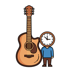 Cartoon Guitar And Time Character Illustration