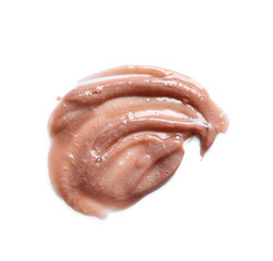 Smear of brown shower gel on white background