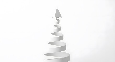 Fototapeta premium Isolated 3D spiral staircase on a white background with a merry green fir tree decoration for a new year greeting card design