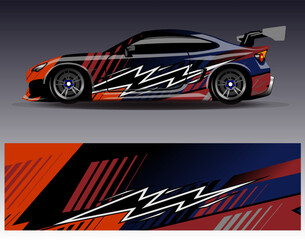 Car wrap design vector. Graphic abstract stripe racing background designs for vehicle, rally, race, adventure and car racing livery	