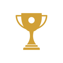 Bold gold silhouette vector icon of a classic championship trophy cup, symbolizing achievement, success, winning, award ceremony, competition, and excellence on a clean white background.