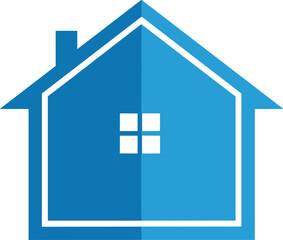 Modern blue house vector logo for real estate business, property management branding, construction company identity, home services icon design