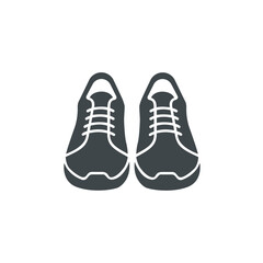 Monochromatic dark grey silhouette vector icon of a pair of running shoes or athletic sneakers, symbolizing fitness, exercise, sports, healthy lifestyle, and active recreation.