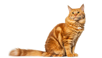 Ginger Maine Coon Cat Sitting on White Background