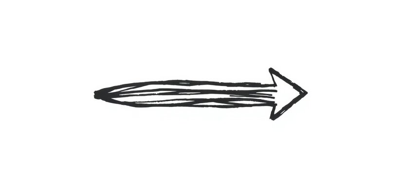 A roughly drawn arrow pointing right, thick black line on white background , arrowhead, minimal