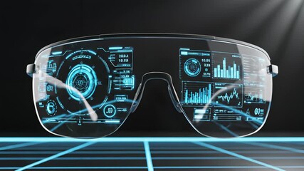 Futuristic eyewear with intricate interface pulses on sleek surface, embodying technological innovation concept perfect for capturing essence of forward thinking businesses entrepreneurs.