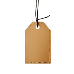 A single blank brown kraft paper price tag with a black string for hanging isolated on a transparent background ready for customization and branding isolated on transparent background