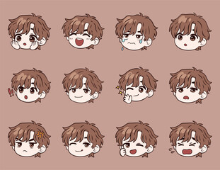 Cute Chibi Boy Emoji Expressions Set &ndash; Kawaii Character Emoticon Pack