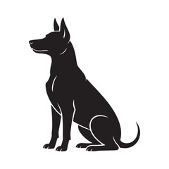 Elegant Black Silhouette of a Sitting Dog on White Background