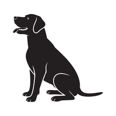 Black Silhouette of a Sitting Dog Isolated on White Background