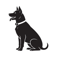 Black Silhouette of a Sitting Dog Isolated on White Background