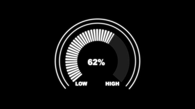 Animated digital semicircle gauge presentation template, moving from extremely high to safe low reading, level indicator, measurement instrument, meter display design. Loading Transfer Download.
