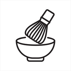 Matcha whisk and bowl outline icon vector