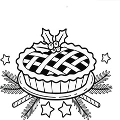 Christmas pie vector illustration with holly berries pine needles and candy canes for holiday season