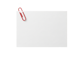 Blank white paper sheet with red paperclip mockup template design resource graphic element png isolated on transparent background