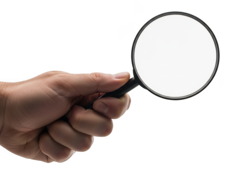 Magnifying glass in hand png, search tool, zoom, investigation, find, inspect, magnify, lens, discovery, research isolated on transparent background