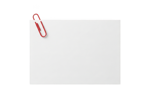 Blank white paper sheet with red paperclip mockup template design resource graphic element png isolated on transparent background