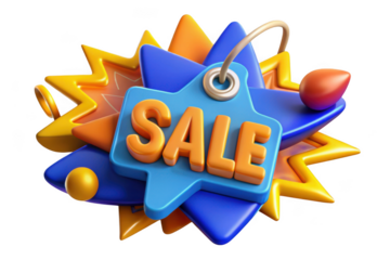 3d sale promotion badge, discount offer, special deal, marketing, advertising, retail, commerce, business isolated on transparent background