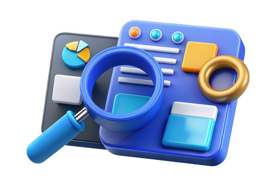 3d rendering of data analysis dashboard with magnifying glass, charts and graphs, business analytics illustration, data visualization and search isolated on transparent background - Powered by Adobe