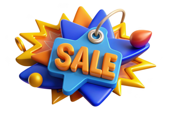 3d sale promotion badge, discount offer, special deal, marketing, advertising, retail, commerce, business isolated on transparent background