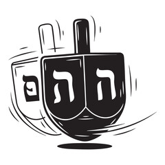 Spinning Hanukkah Dreidel Silhouette with Motion Lines Vector Illustration