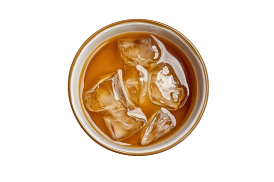 Iced tea drink with ice cubes in a glass bowl refreshment beverage summer cold drink still life photography isolated on transparent background