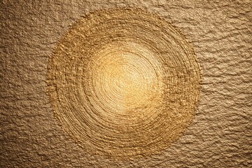 Fototapeta premium A metallic golden wall with embossed circular patterns creates an elegant surface, ideal for luxury interior design.