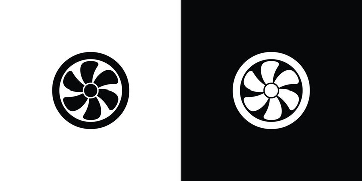 Black and White Featuring Two Fan Icons with Six Blades Each Displayed Symmetrically