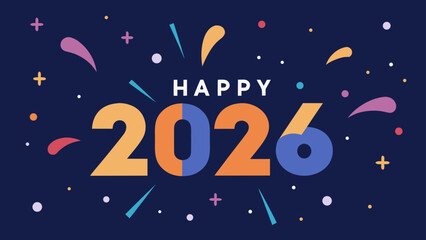 Naklejka premium Illustration of happy new year 2026 celebration with colorful confetti on a dark blue background design