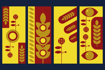 Retro Floral Abstract Set with Bold Yellow and Red Tones