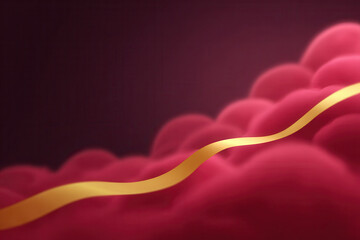 Abstract pink background with soft cloud shapes and flowing golden ribbon, creating dreamy and elegant atmosphere suitable for celebration or luxury design concepts