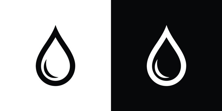 Minimalist Water Drop Icons, Black and White Version on Split Background