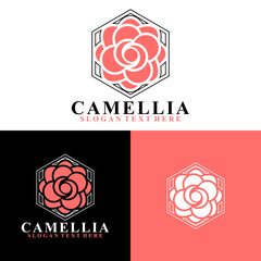 camellia flower frame logo design vector art